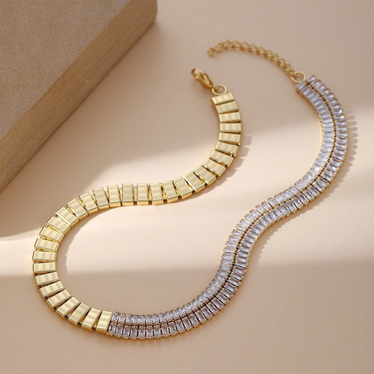 Tennis chain zircon 14K gold inlaid zircon necklace Fashionable and high-end clavicle chain