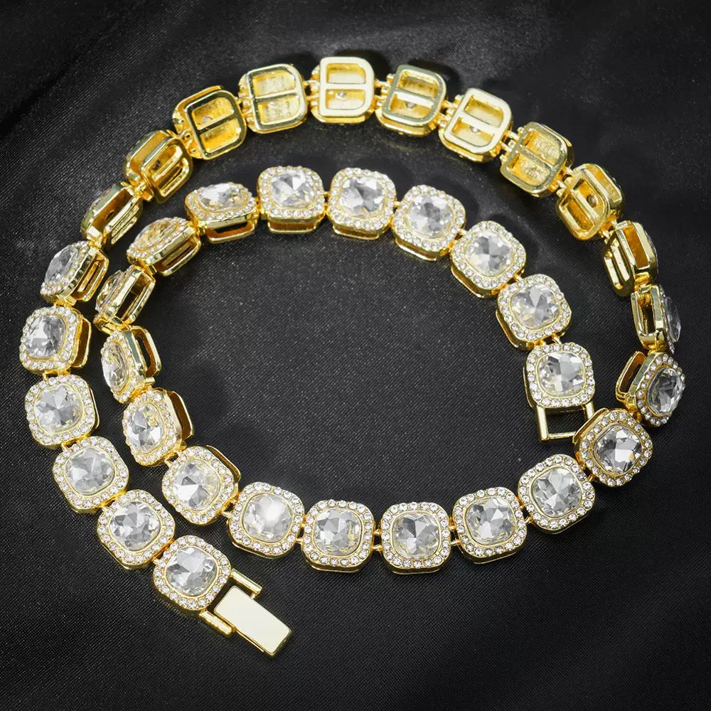 14K Gold Full Diamond Ice Cube Necklace