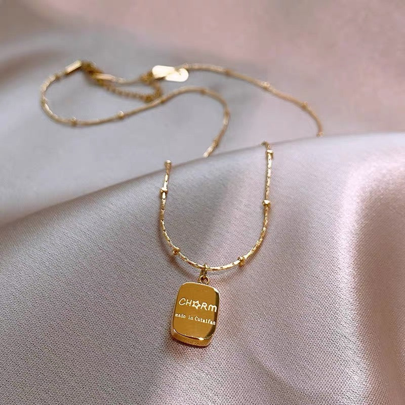 14K Gold Minimalist Square Pendant Necklace