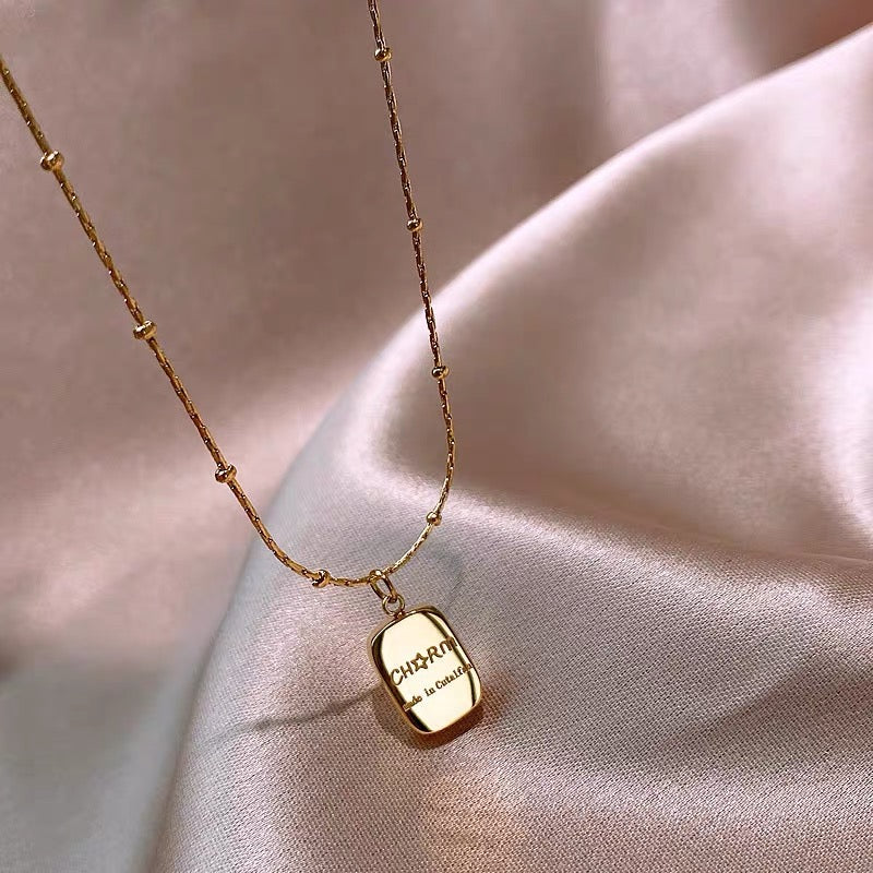 14K Gold Minimalist Square Pendant Necklace