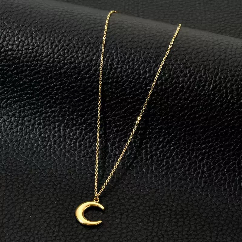 14K Gold 3D Moon Necklace