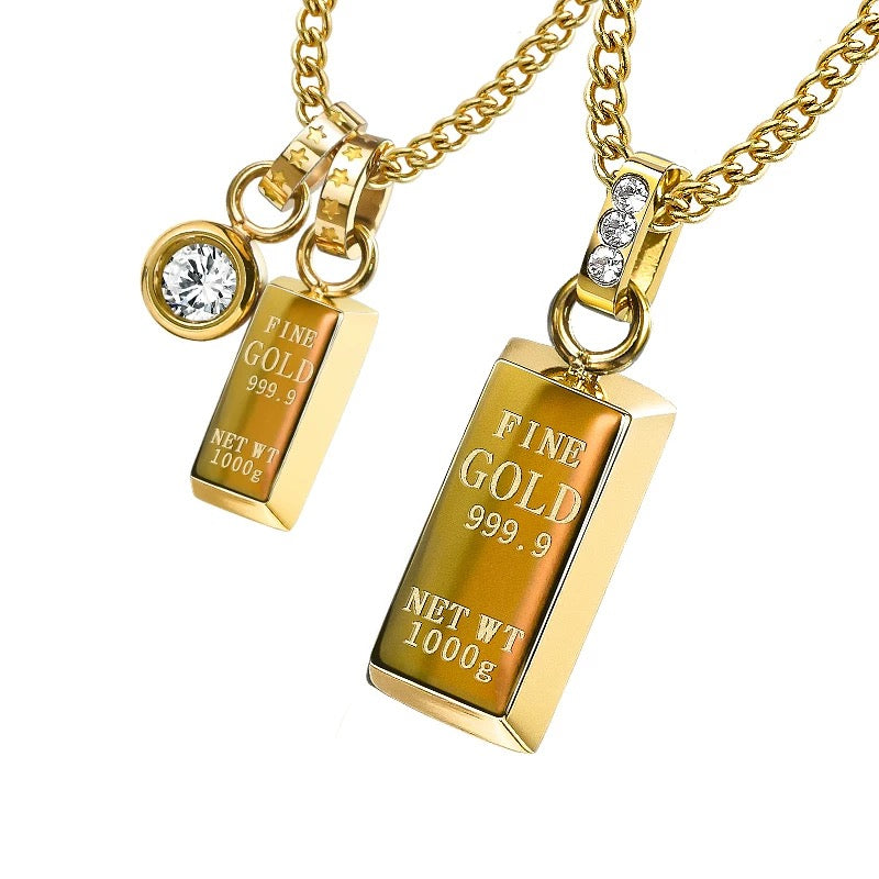 14K American Gold Bar Pendant Necklace