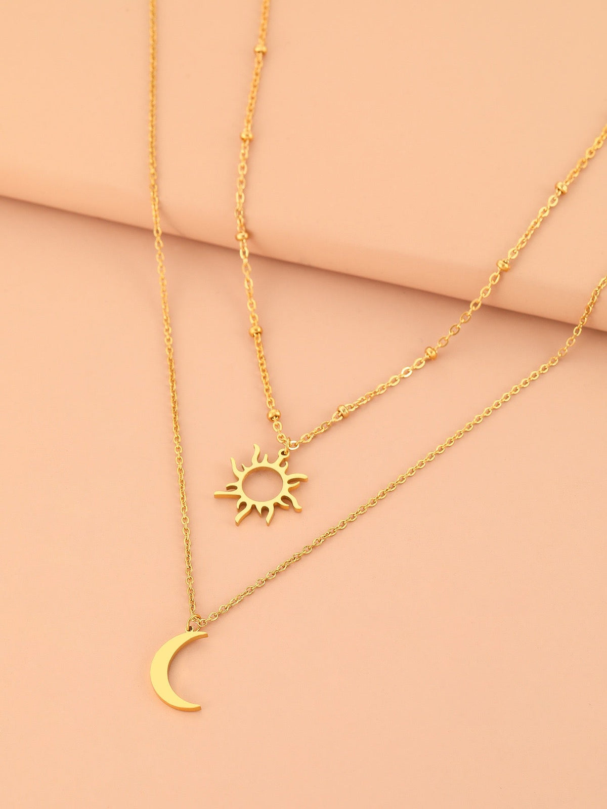 18K Gold Sun Moon Layered Necklace