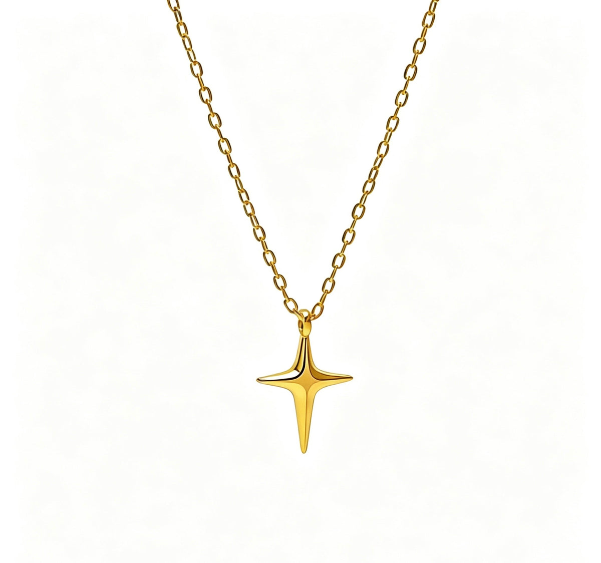 14K Gold Cross and Star Pendant Necklace