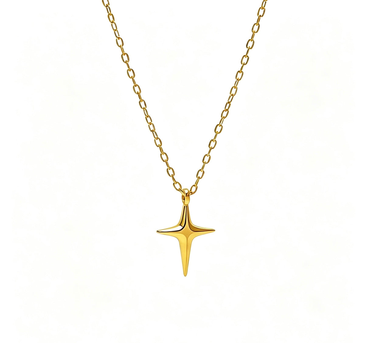 14K Gold Cross and Star Pendant Necklace