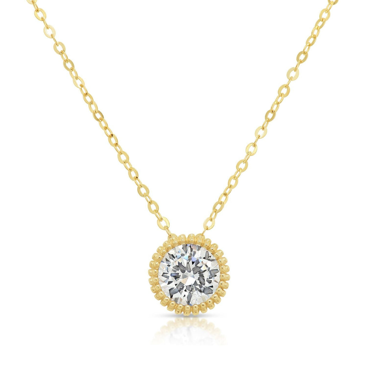 14k Gold Classic Solitaire Necklace. With Adjustable 14K Gold Cable Chain 16-18