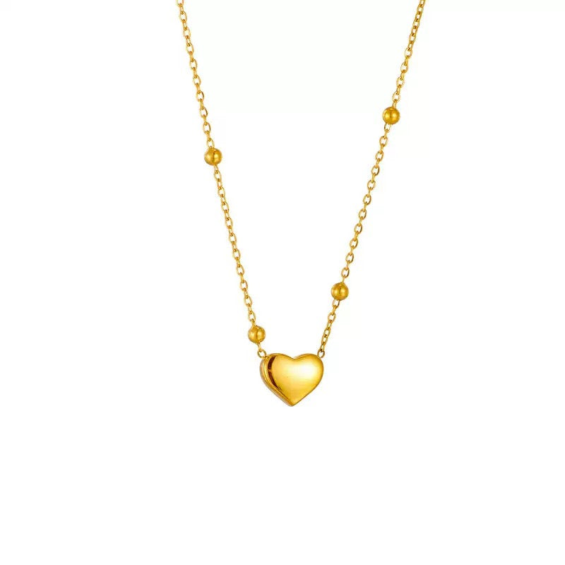 14K Gold Dainty Beaded Heart Necklace