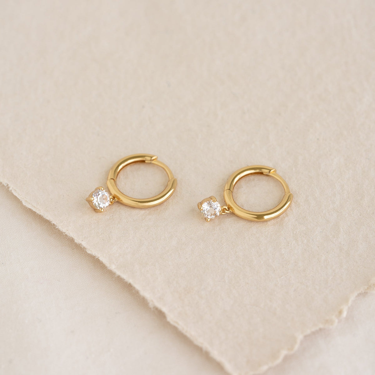 April Birthstone Drop Huggie Earrings - White Topaz