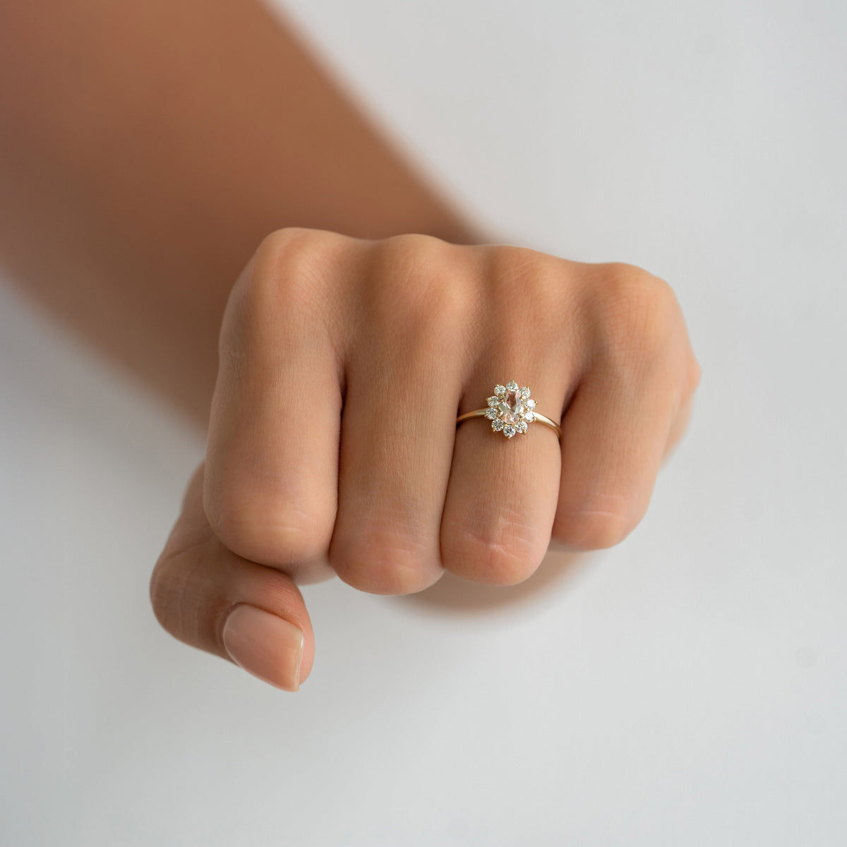 Sunburst Morganite Halo Ring - Evelina