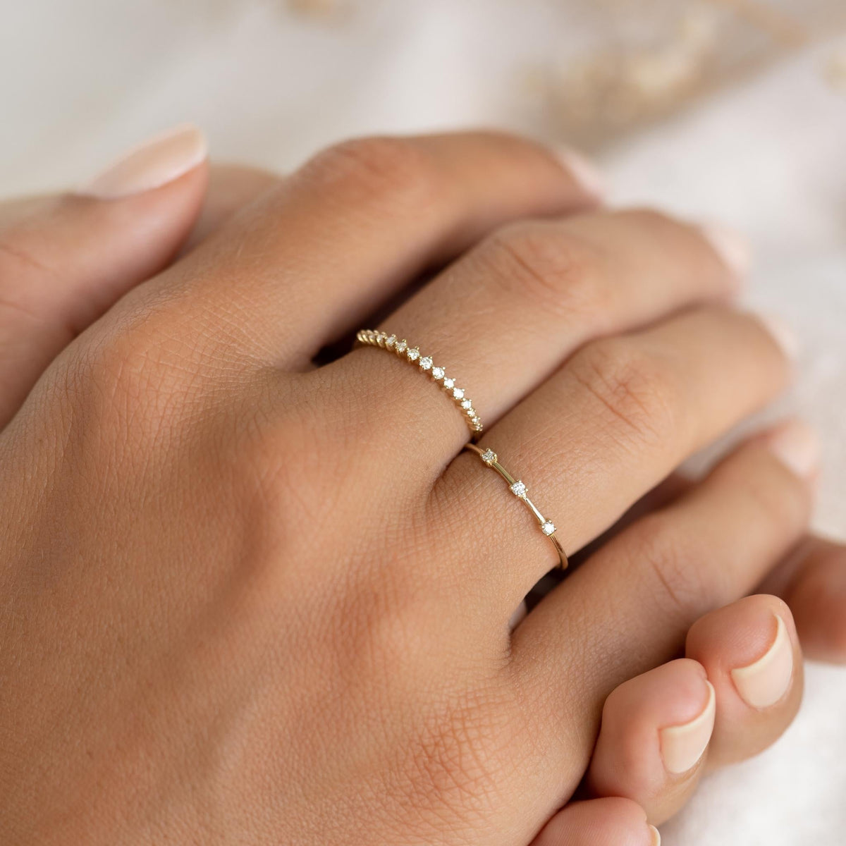 Three Stone Diamond Ring 14k Gold - Estelle