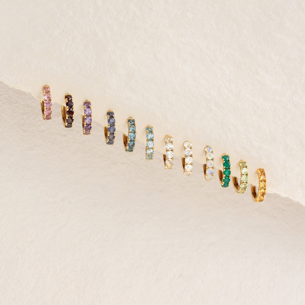 October Birthstone Huggie Earrings - Opal
