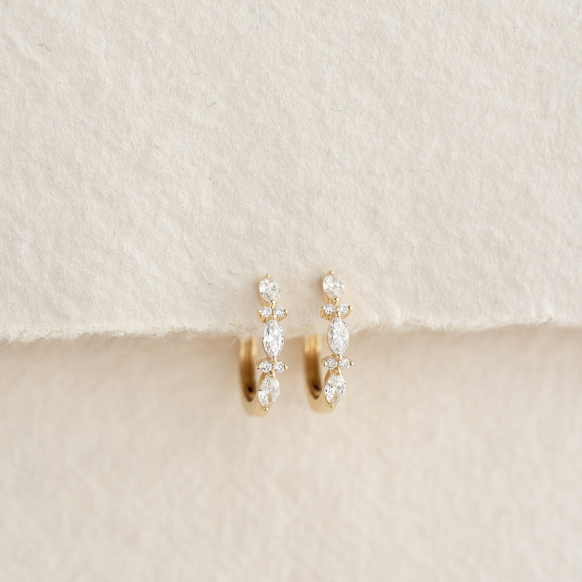 Marquise and Round Diamond Huggie Earrings 14k Gold - Zoya