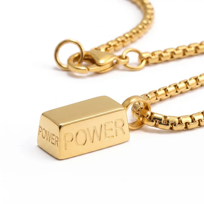 14K Gold “POWER” Pendant Necklace – Bold & Timeless