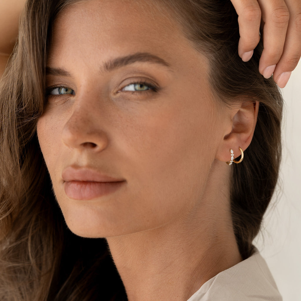 Marquise and Round Diamond Huggie Earrings 14k Gold - Zoya