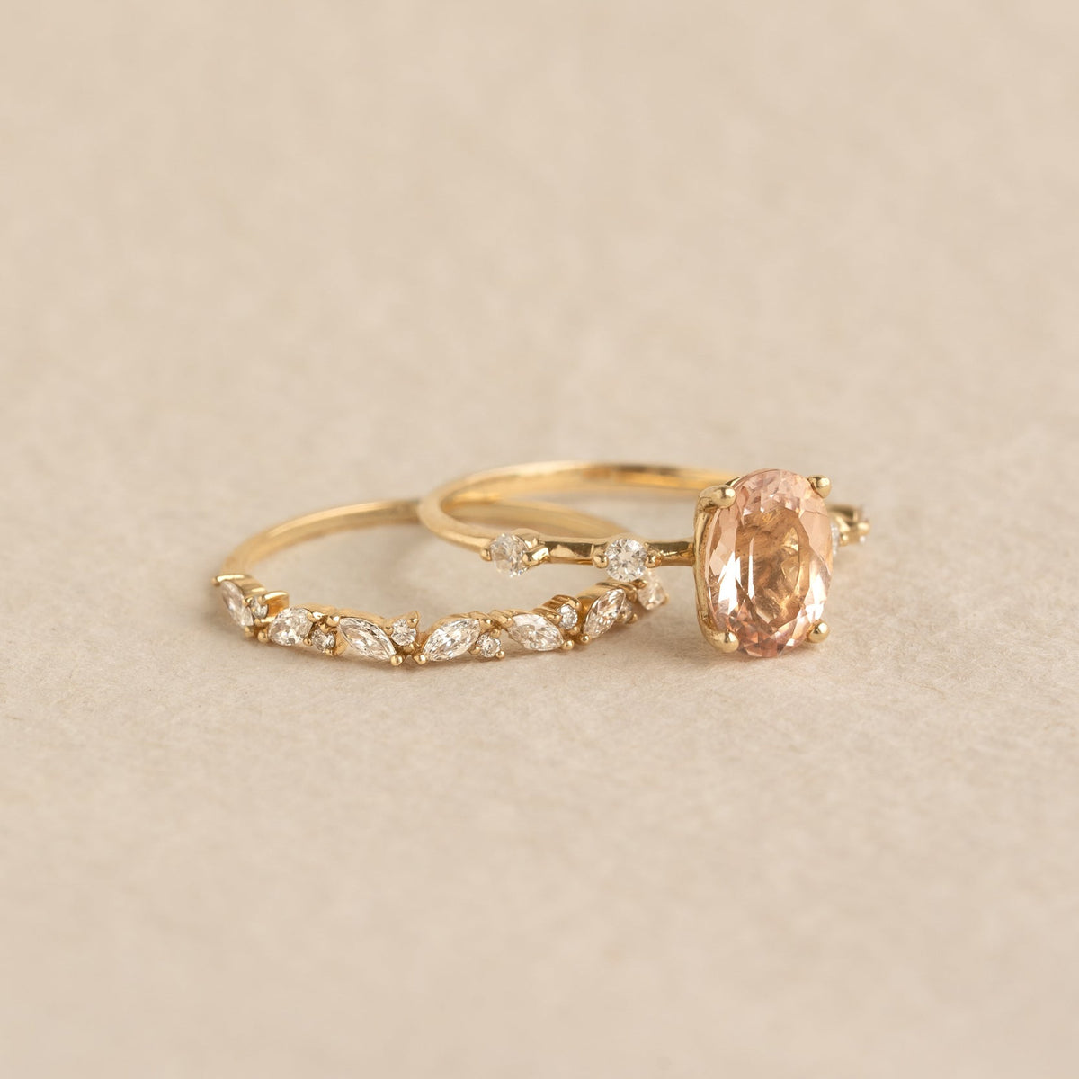 Oval Morganite and Diamond Ring 14k Gold - Demetria