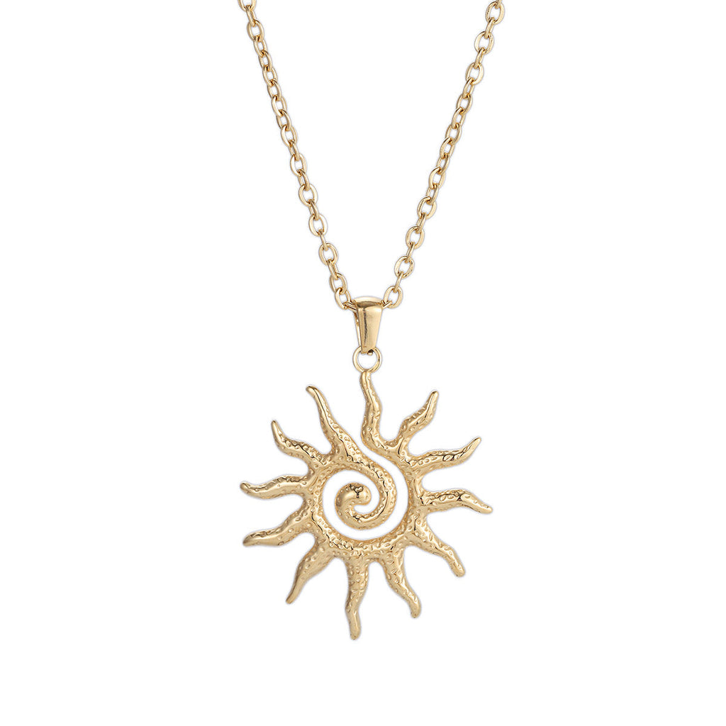 Gold Sun Swirl Medal Necklace | 14k Gold Sun Chain Stacking Necklace Ethereal Festive Summer Accessory