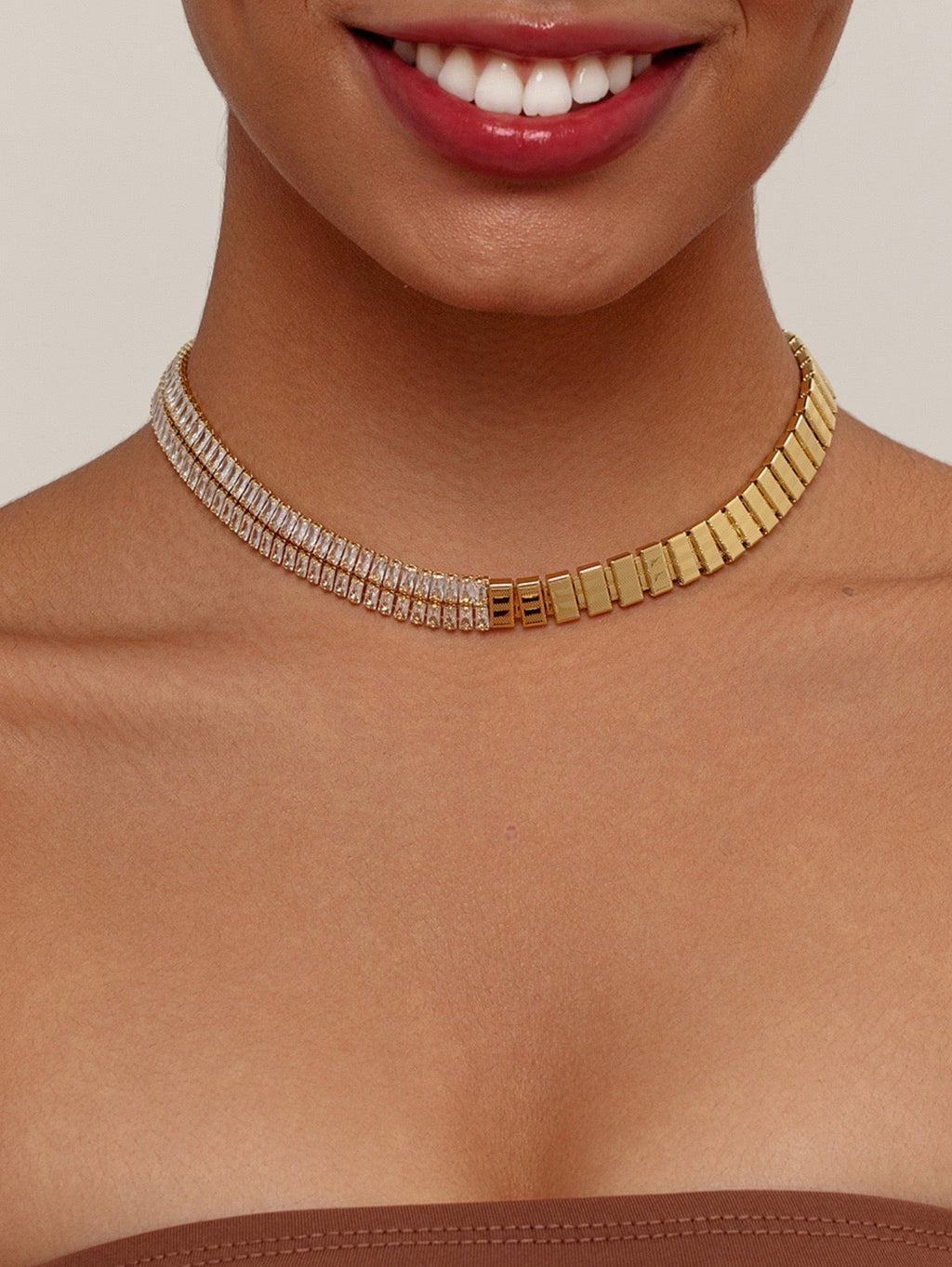 Tennis chain zircon 14K gold inlaid zircon necklace Fashionable and high-end clavicle chain