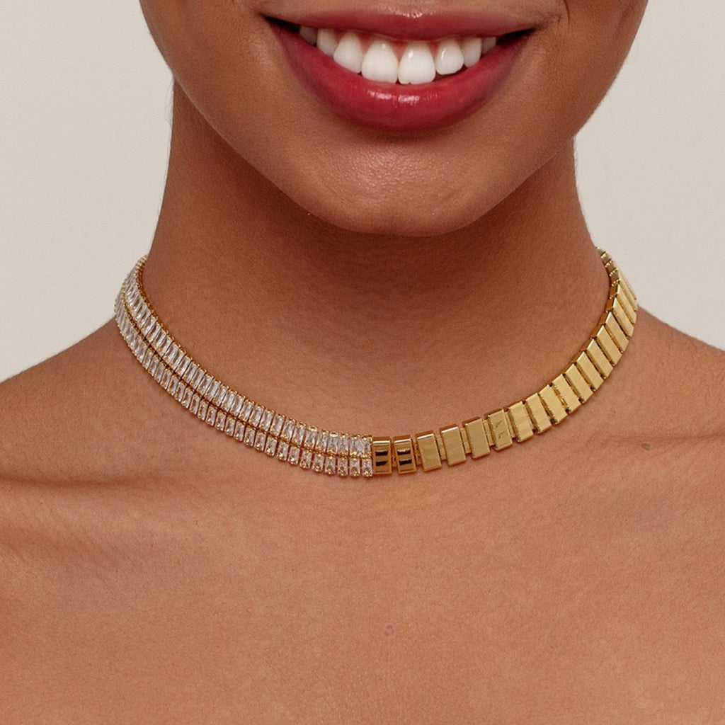 Tennis chain zircon 14K gold inlaid zircon necklace Fashionable and high-end clavicle chain