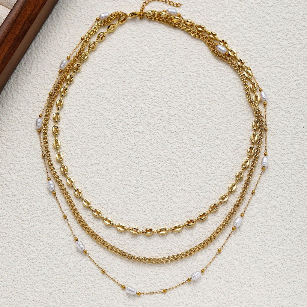 Bohemian metal shell stacked rice bead necklace female ins niche pearl beaded clavicle chain