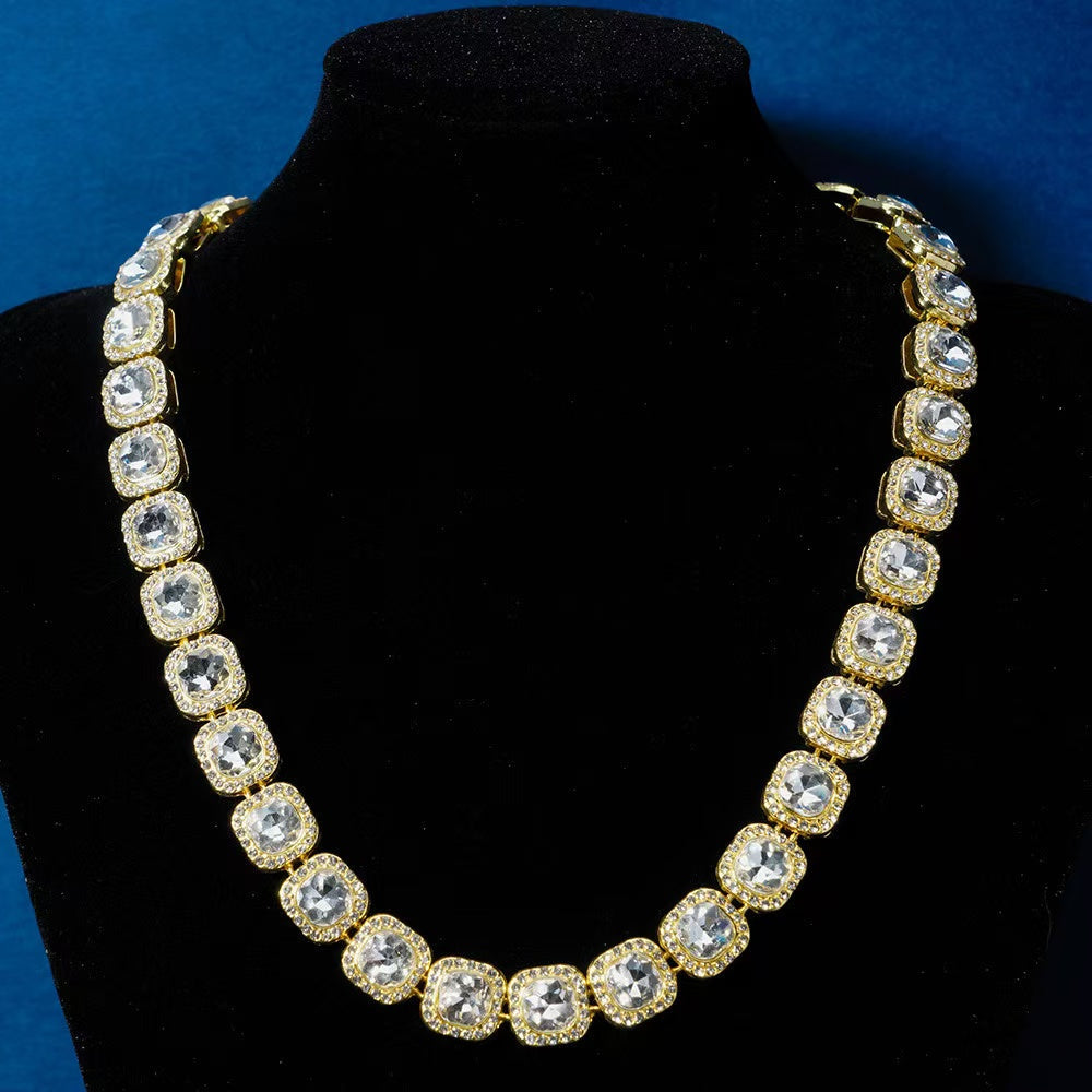 14K Gold Full Diamond Ice Cube Necklace
