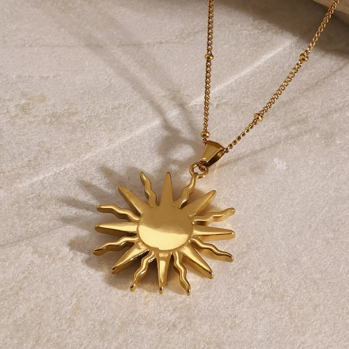 14K Gold Sparkling Sun & Moon Necklace