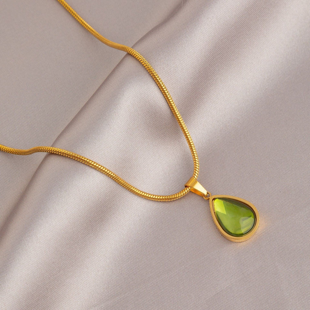 Natural stone French clear green water drop blue ocean necklace