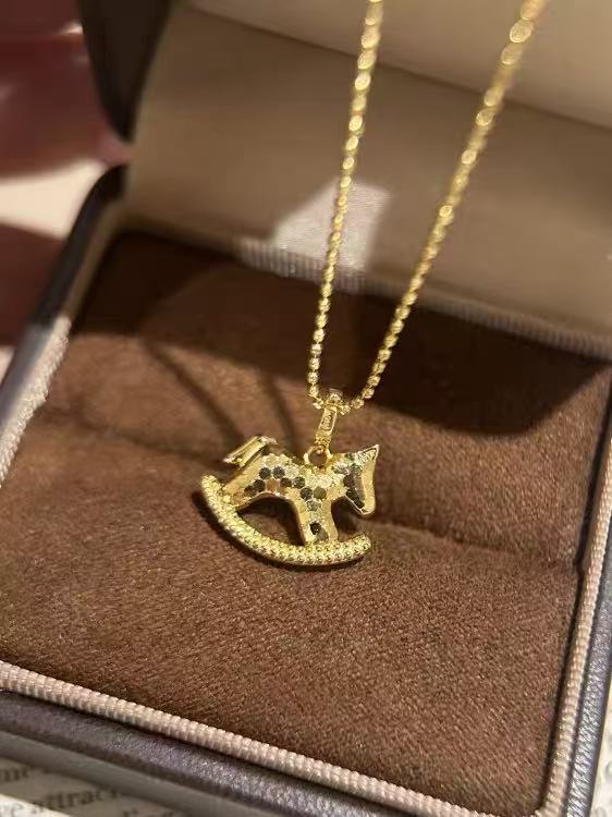 14K Gold Crystal Rocking Horse Chain