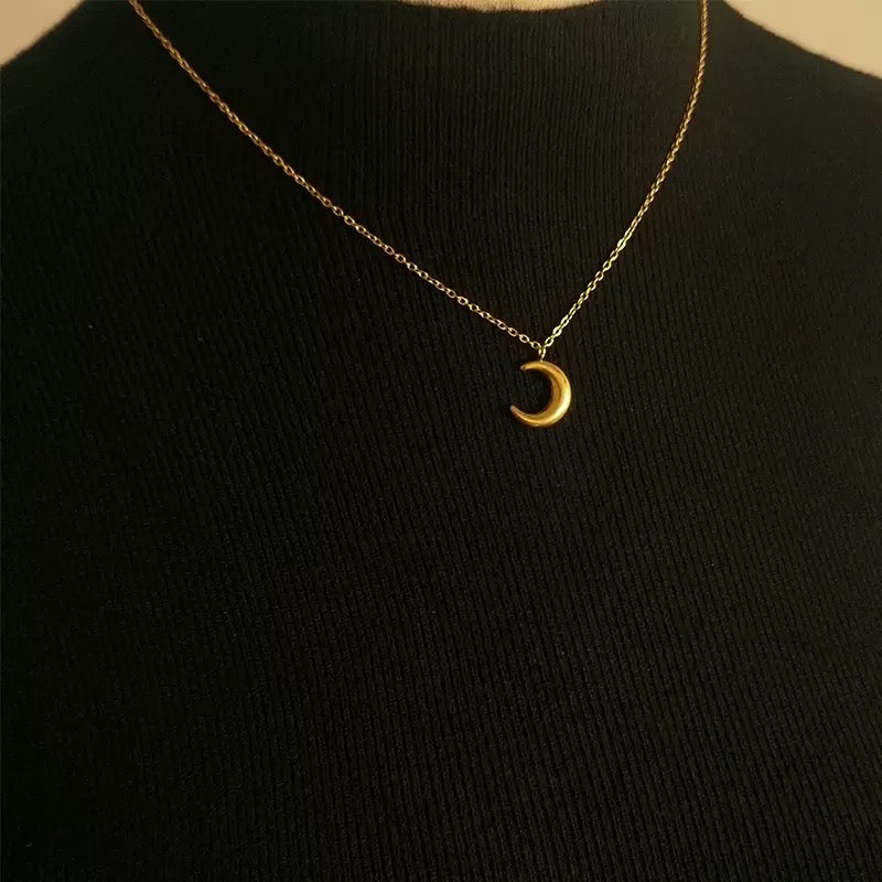 14K Gold 3D Moon Necklace