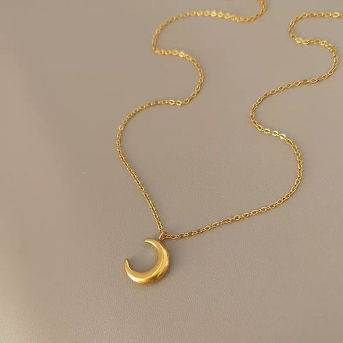14K Gold 3D Moon Necklace
