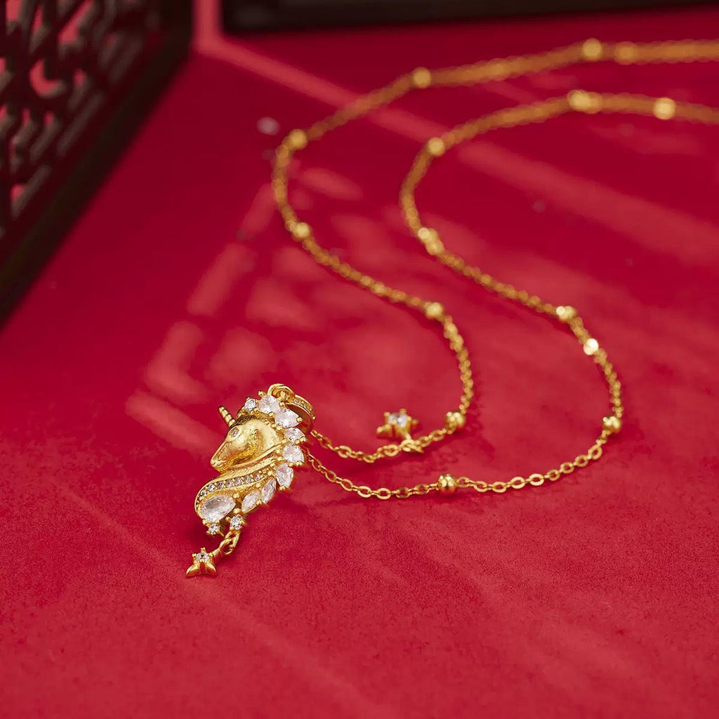 14K Gold Zircon Unicorn Necklace