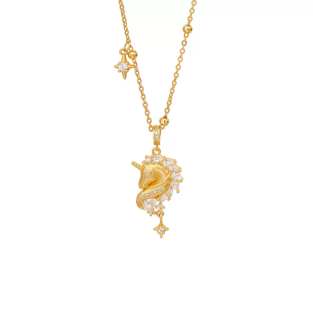 14K Gold Zircon Unicorn Necklace