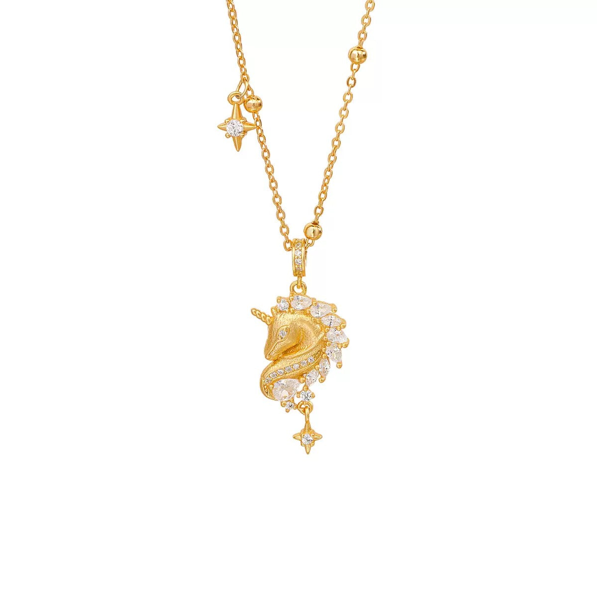 14K Gold Zircon Unicorn Necklace