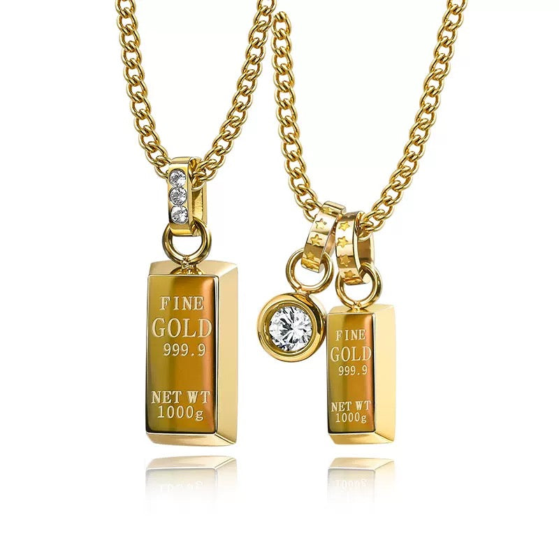 14K American Gold Bar Pendant Necklace