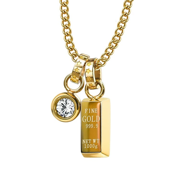 14K American Gold Bar Pendant Necklace