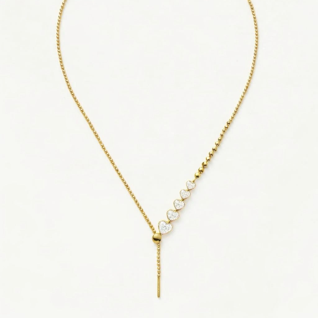 18K Gold Multi-layer Heart Zircon Stackable Necklace, Luxe Gold Tone Heart Pendant for Commute Daily Wear