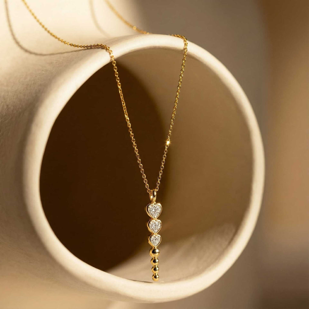 18K Gold Multi-layer Heart Zircon Stackable Necklace, Luxe Gold Tone Heart Pendant for Commute Daily Wear