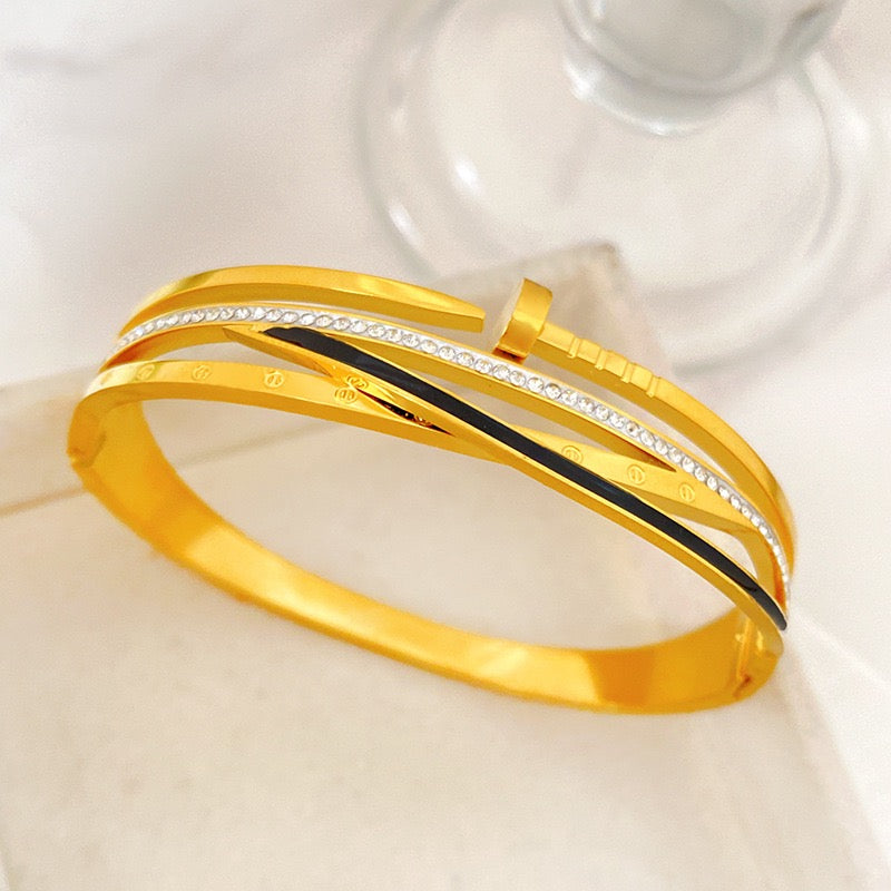 18K Gold Micro Pave Zircon Full Diamond Nail Bangle