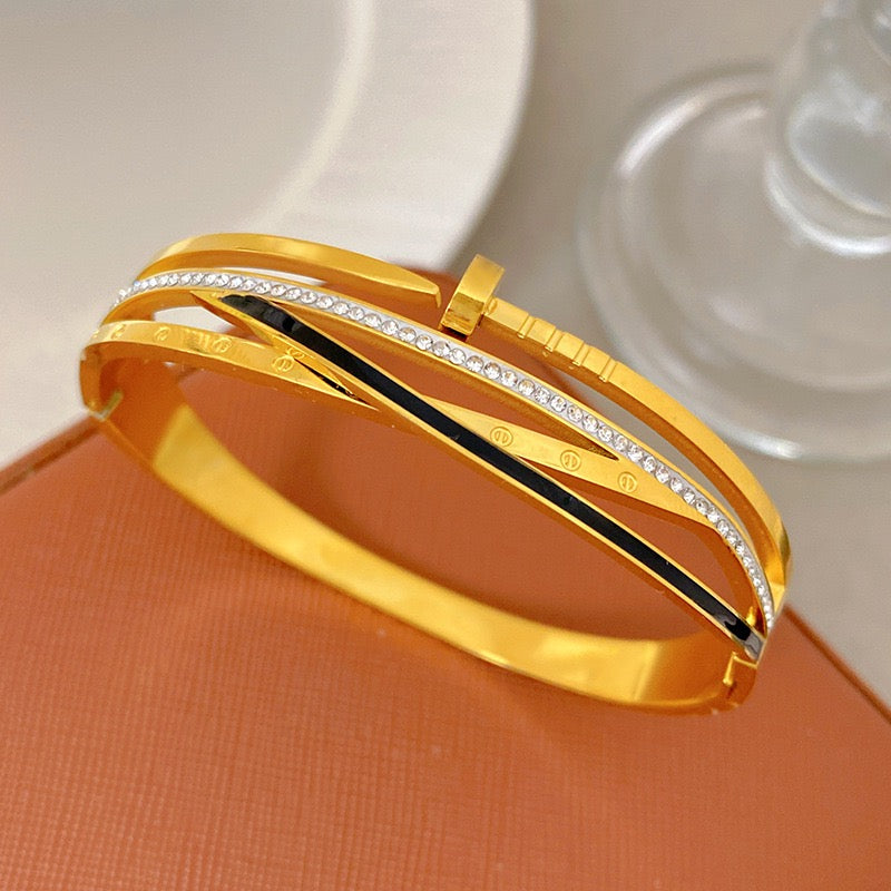 18K Gold Micro Pave Zircon Full Diamond Nail Bangle