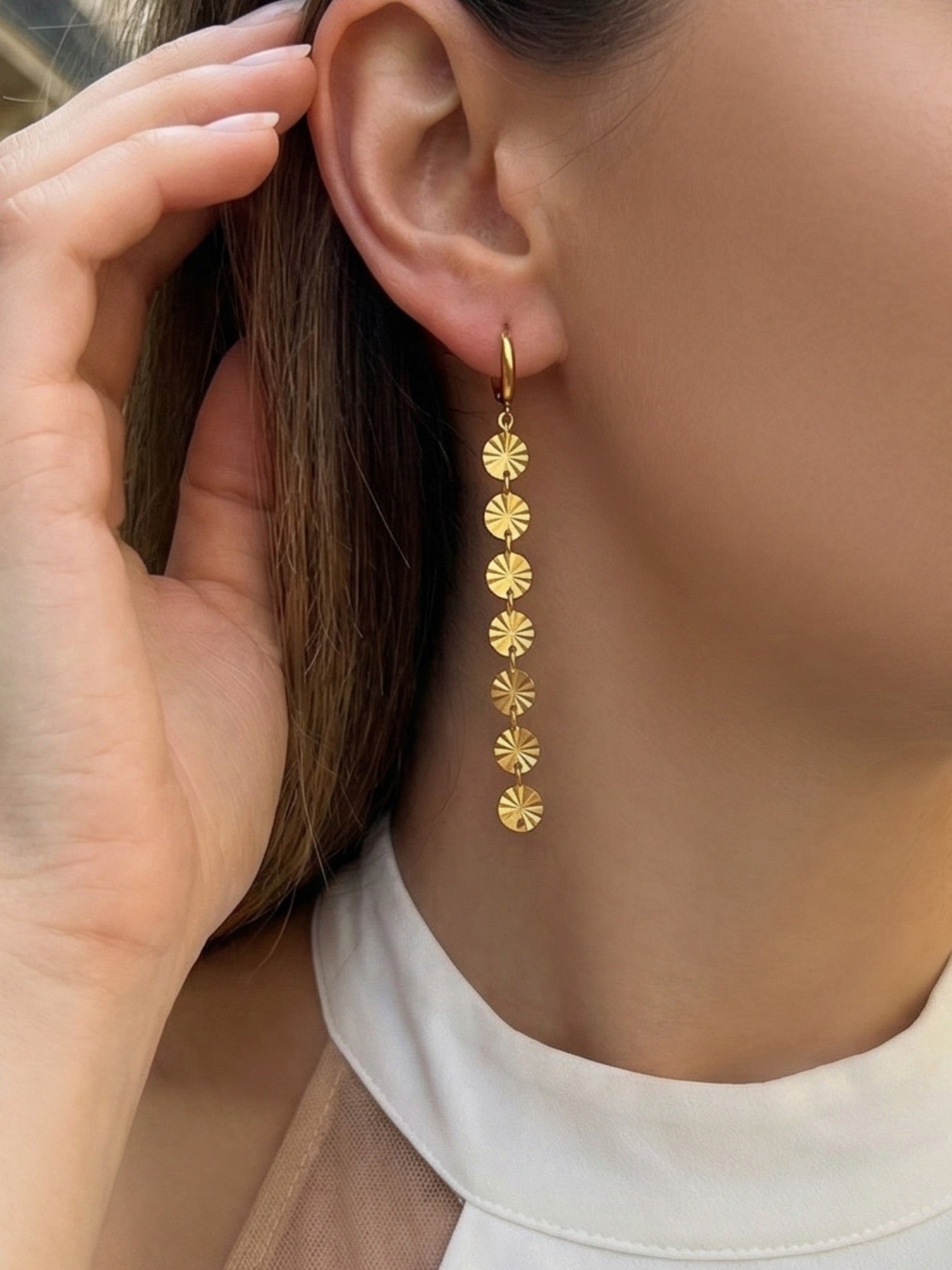 18K Gold INS Minimalist Round Disc Tassel Drop Earrings Fashion Trendy Jewelry for Women