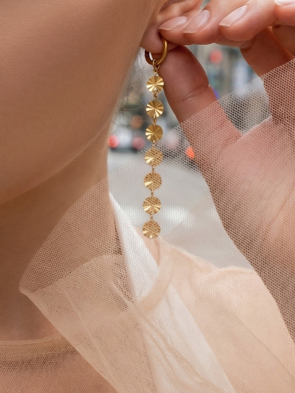 18K Gold INS Minimalist Round Disc Tassel Drop Earrings Fashion Trendy Jewelry for Women