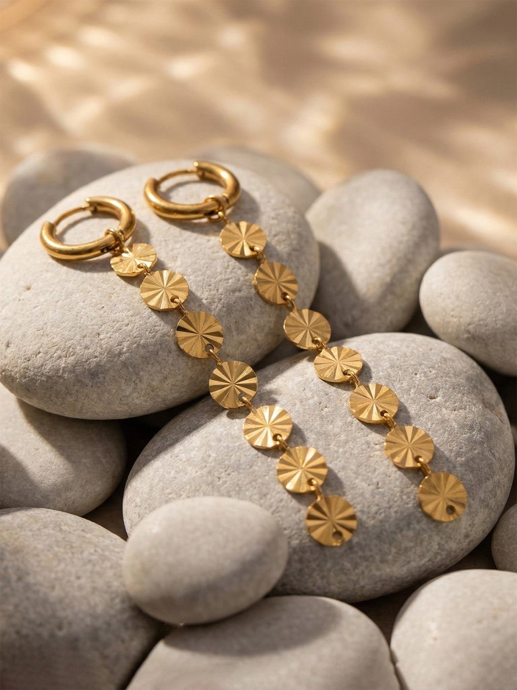 18K Gold INS Minimalist Round Disc Tassel Drop Earrings Fashion Trendy Jewelry for Women