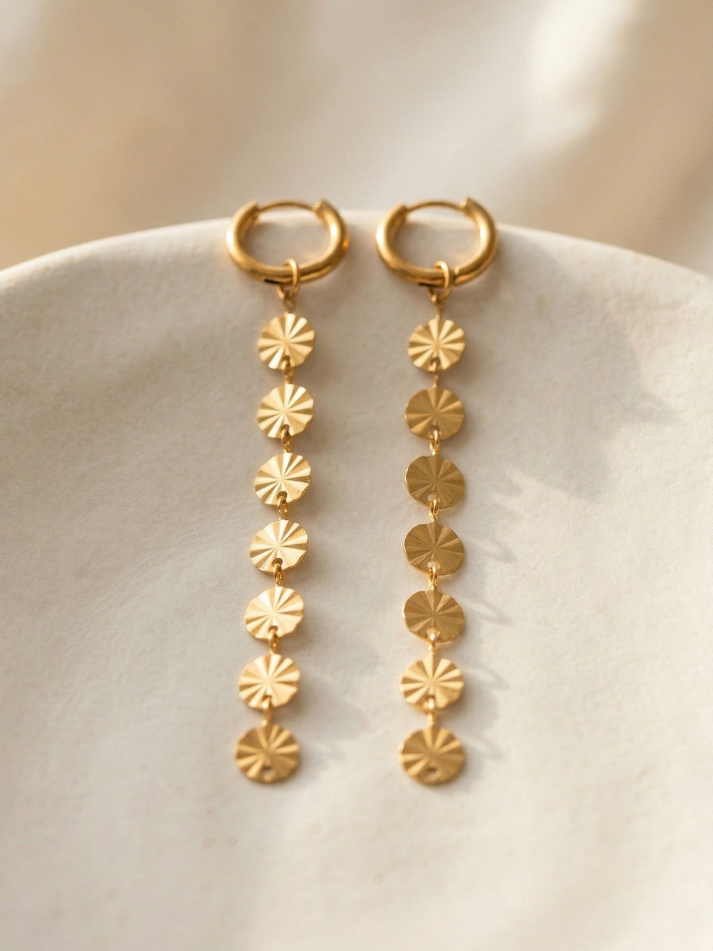 18K Gold INS Minimalist Round Disc Tassel Drop Earrings Fashion Trendy Jewelry for Women