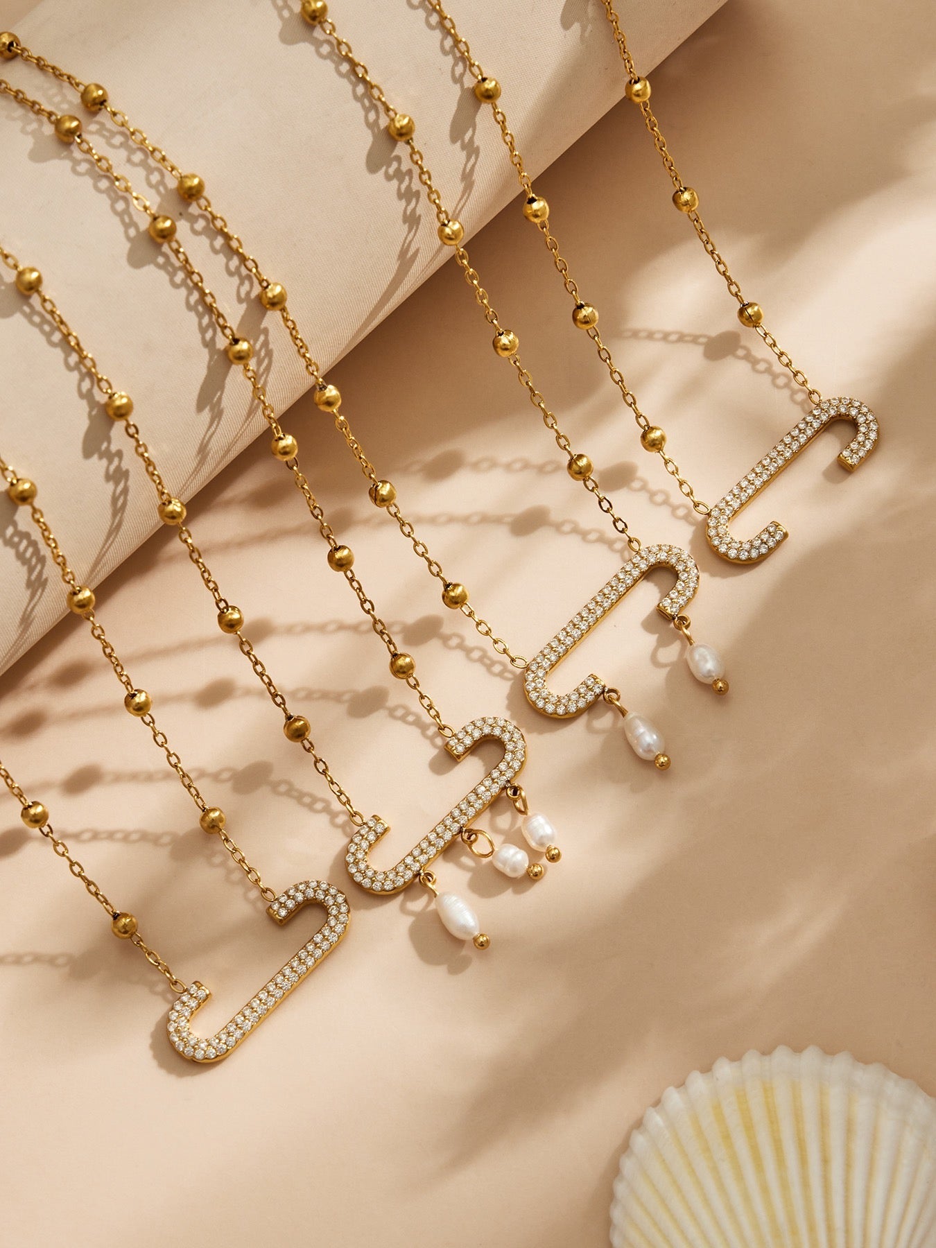 18K Gold Paperclip Pendant Freshwater Pearl Tassel Zircon Necklace