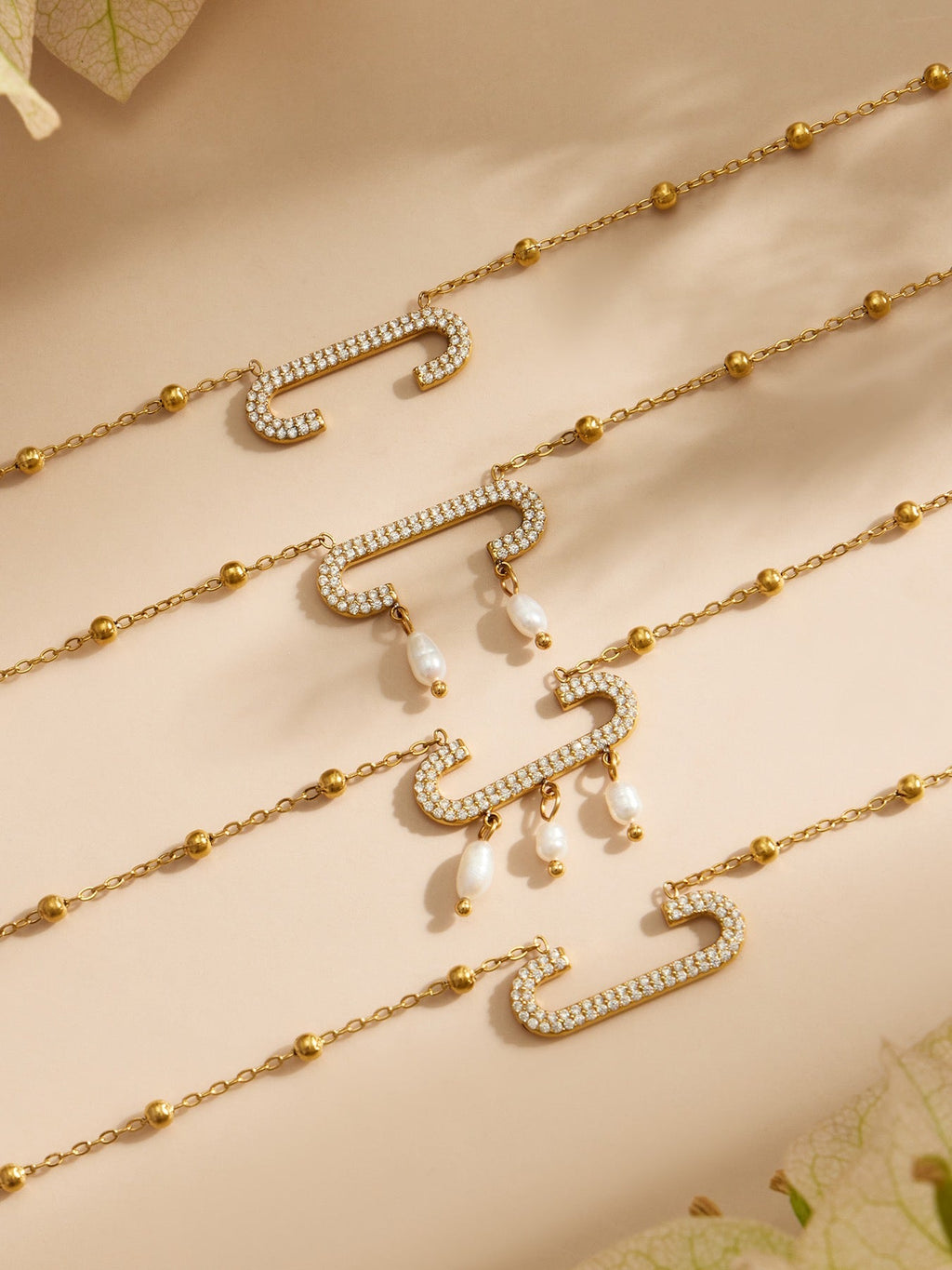 18K Gold Paperclip Pendant Freshwater Pearl Tassel Zircon Necklace