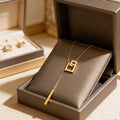 18K Gold Geometric Hollow Square Pendant Necklace, Fashion Versatile Jewelry