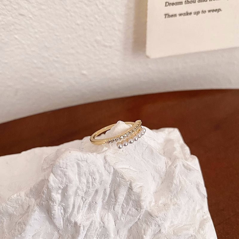 18K Gold Open Band Stylish Versatile Pearl Index Finger Ring