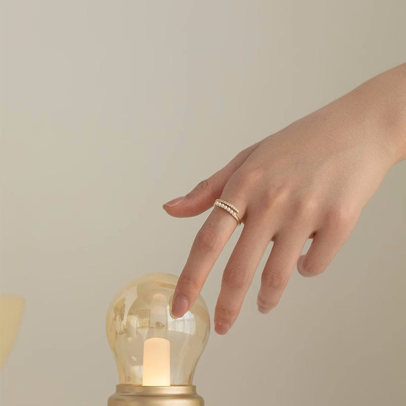 18K Gold Open Band Stylish Versatile Pearl Index Finger Ring