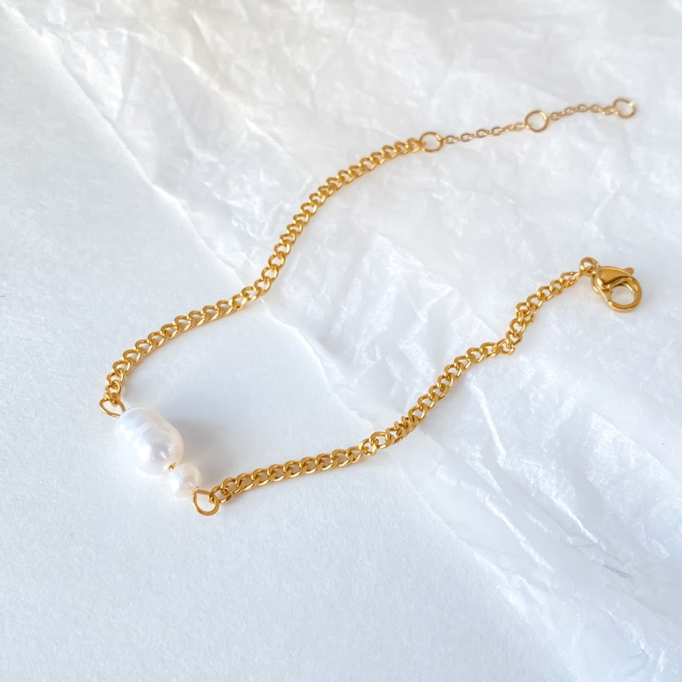18K Gold Natural Freshwater Pearl Minimalist Fashion Bracelet