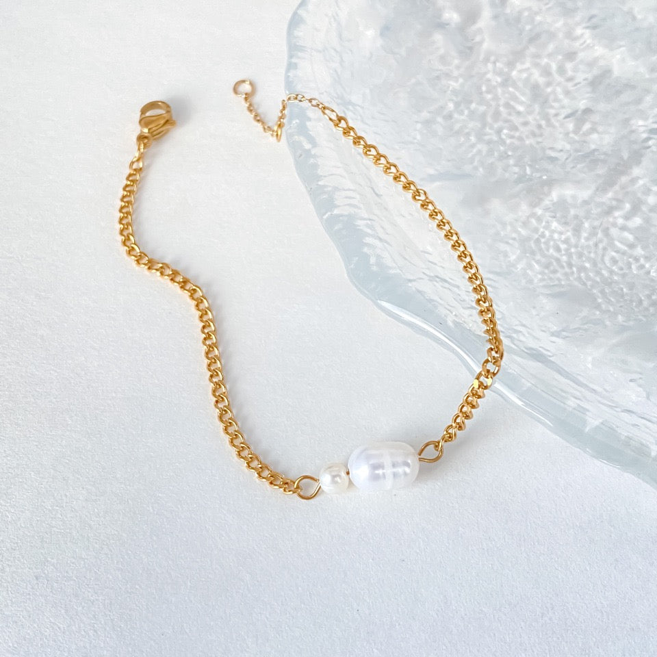 18K Gold Natural Freshwater Pearl Minimalist Fashion Bracelet