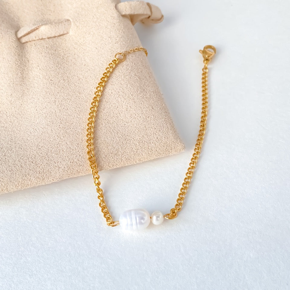 18K Gold Natural Freshwater Pearl Minimalist Fashion Bracelet